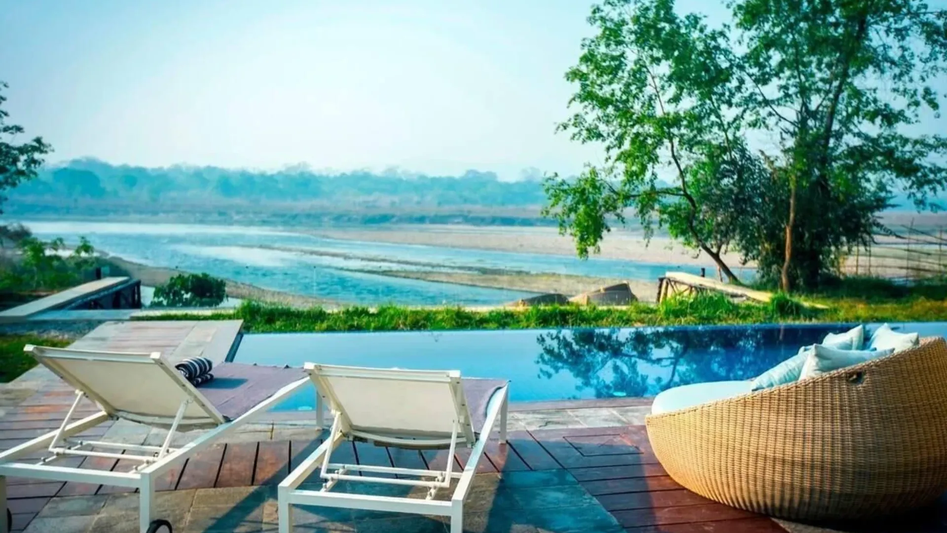 Meghauli Serai luxury safari lodge surrounded by the natural landscapes of Chitwan, Nepal